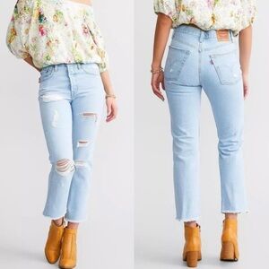 Levi’s 501 High Rise Cropped raw hem straight leg light jeans 26x26